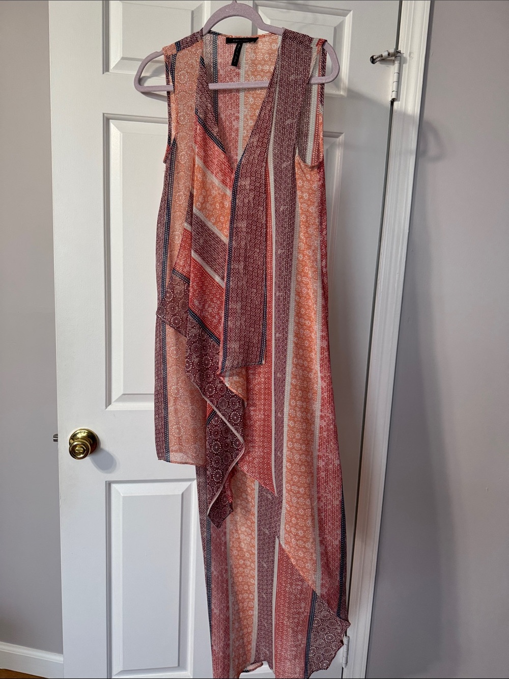 BCBGMaxAzria Sleeveless V-Neck Maxi top or Dress in Coral and Rust Stripe